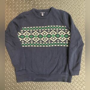 Gap Fair Isle Knit Sweater Navy Green Cream Crewneck Size Medium